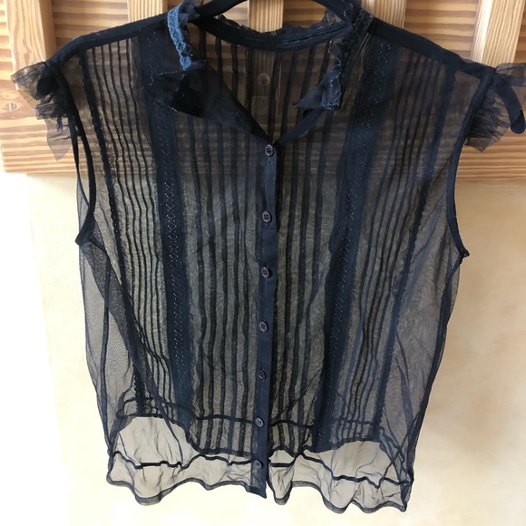 Black Sheer and Crochet Detail Blouse - Picture 8 of 11